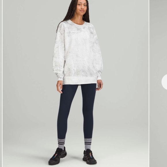 Lululemon Perfectly Oversized Crew Thread Dye White Black Cotton Terry 2 - Picture 2 of 8